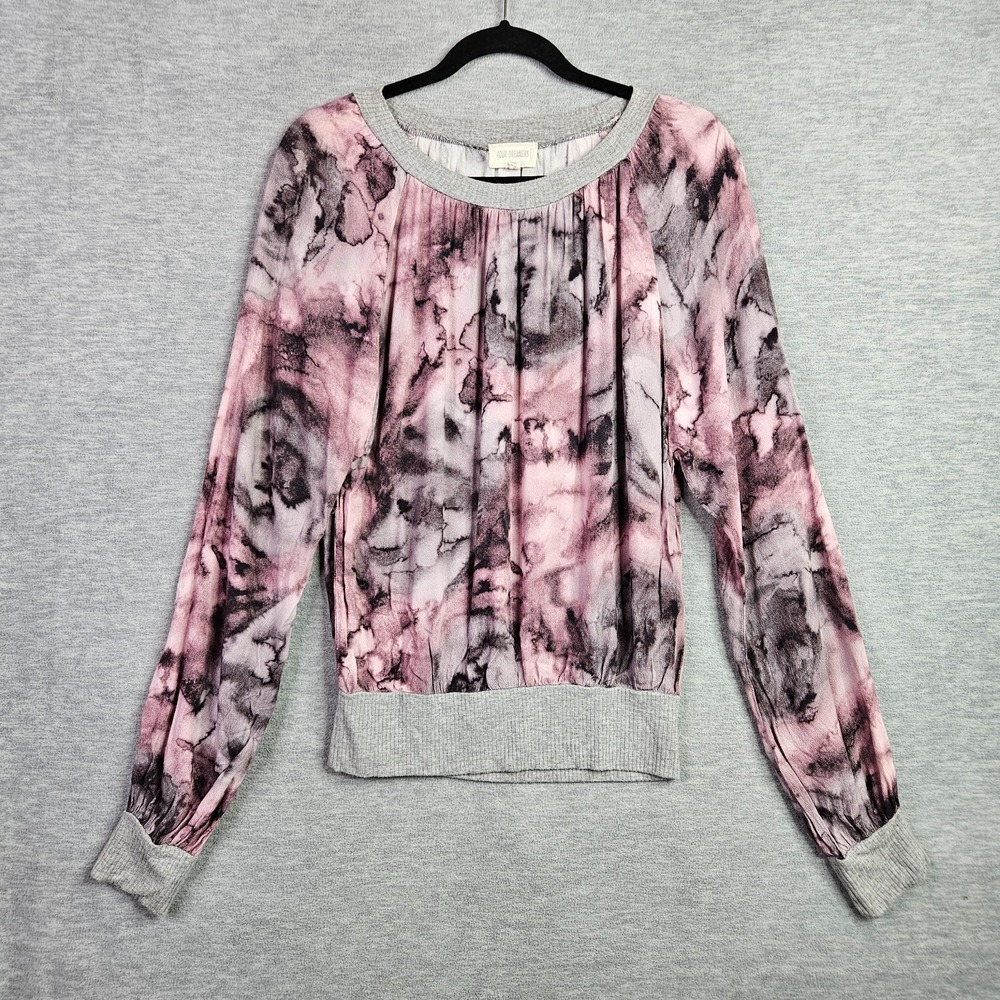 4OUR Dreamers Women's Pink Gray Tie Dye Long Sleeve Sweatshirt Top Size S